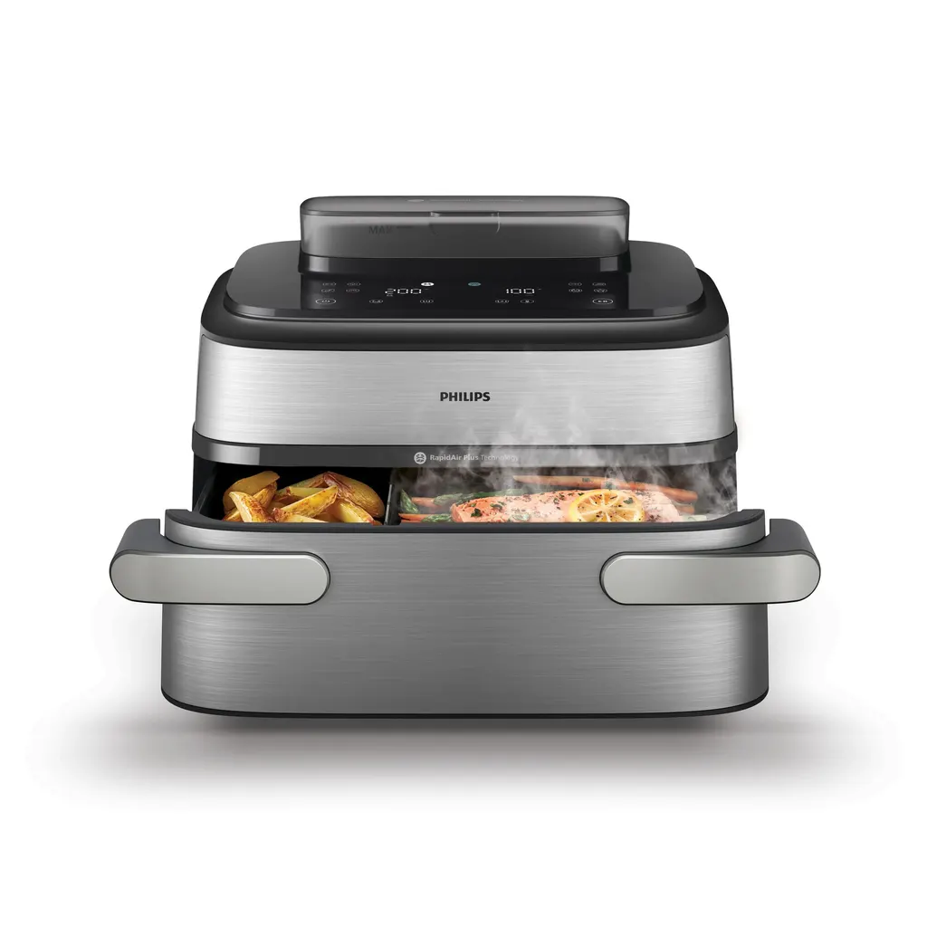 Philips 5000 series NA565/02 fryer Double 9.5 L Stand-alone 2750 W Hot air fryer Black, Silver, Stainless steel