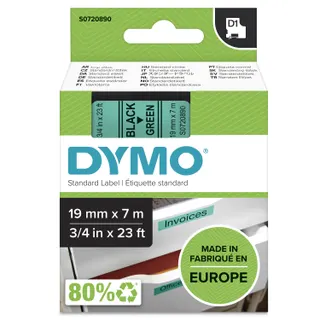 DYMO Authentic D1 Labels | Black Print on Green Tape | 19 mm x 7 m | Self-Adhesive Labels for LabelManager Label Makers | Made in Europe
