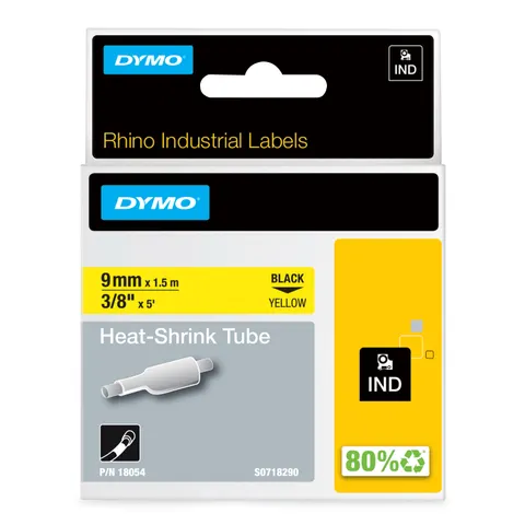 DYMO Rhino Industrial Heat-Shrink Cable Label Tubes | 9 mm x 1.5 m | Black on Yellow | for Rhino Label Makers