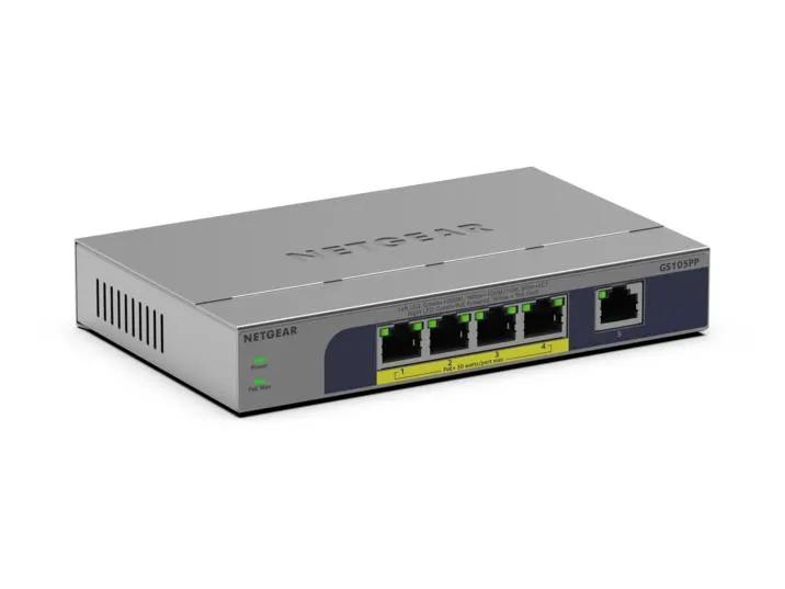 NETGEAR GS105PP Unmanaged Gigabit Ethernet (10/100/1000) Power over Ethernet (PoE) Desktop/Wall-Mounting Grey