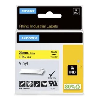 DYMO Rhino Industrial Vinyl Labels | 24 mm x 5.5 m | Black Print on Yellow | Self-Adhesive | for LabelManager & Rhino Label Makers