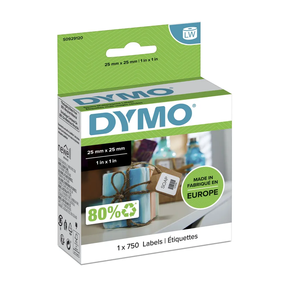 DYMO Authentic LabelWriter Small Multi-Purpose Labels | 25mm x 25mm | Roll of 750 Easy-Peel Labels | Self-Adhesive | for LabelWriter Label Makers
